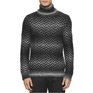 Calvin Klein Men’s Striped Wool Blend Ribbed Knit Turtleneck Sweater Size Large